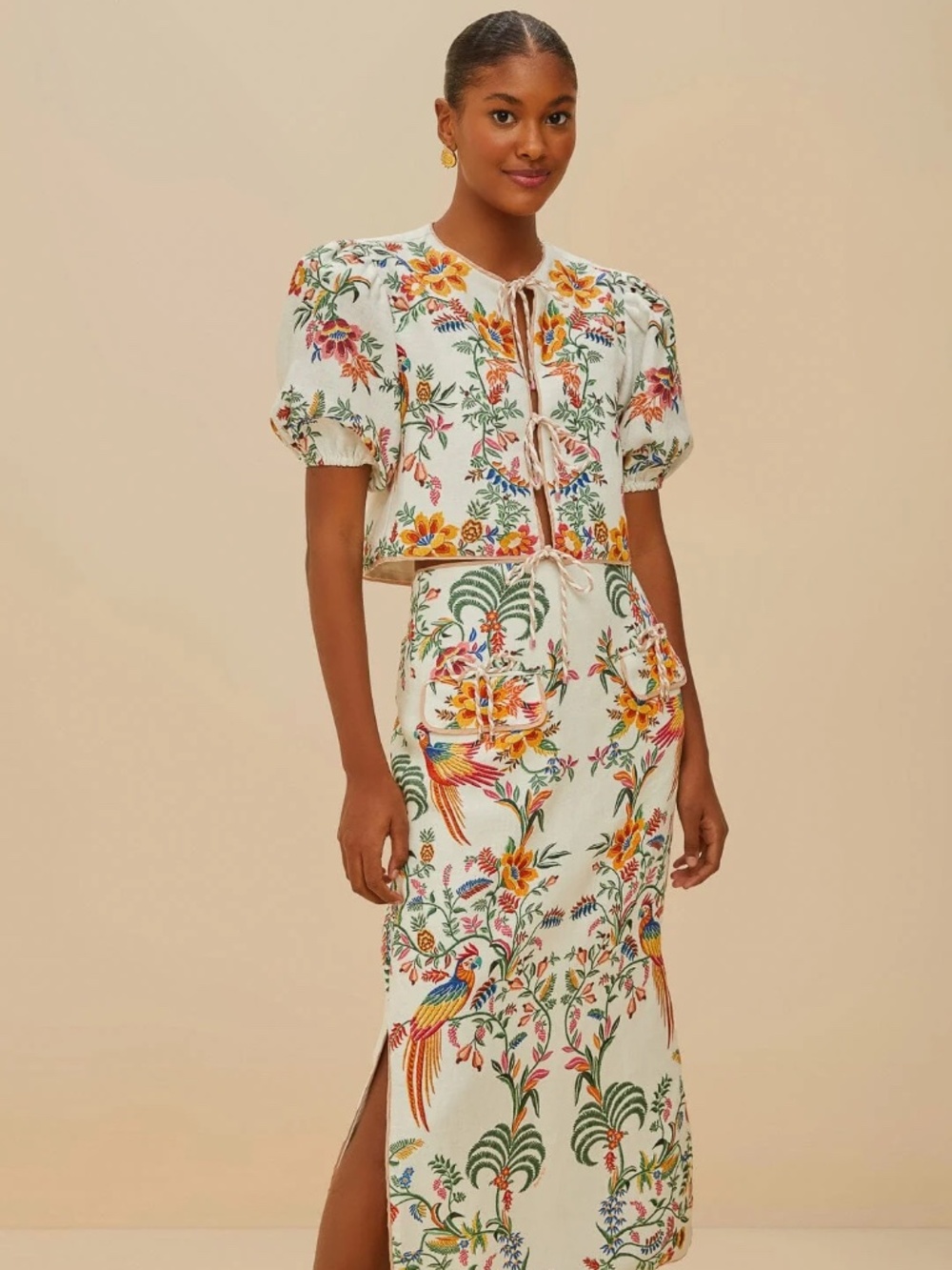 FARM Rio Delicate Forest Floral Top & Midi Skirt Set Small / XS